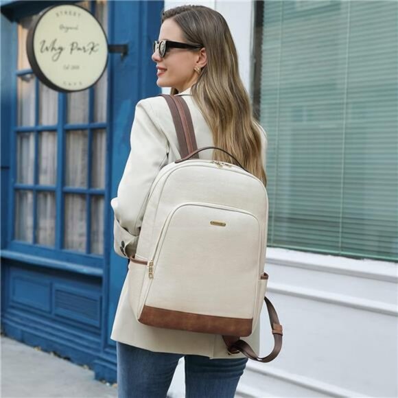 CLUCI Leather Backpack for Women 15.6 inch Laptop Backpack Purse Computer main image 4